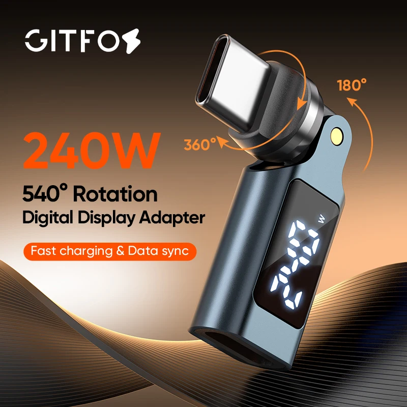 

Gitfos 540 rotating OTG adapter digital display PD240W 48/5A Fast Charging compatible with various Type-C interface devices