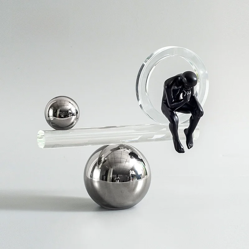 Modern Luxury Crystal Balance Thinker Decorative Figurine Living Room Display Sample House Sales Office Bookshelf Soft Decora...