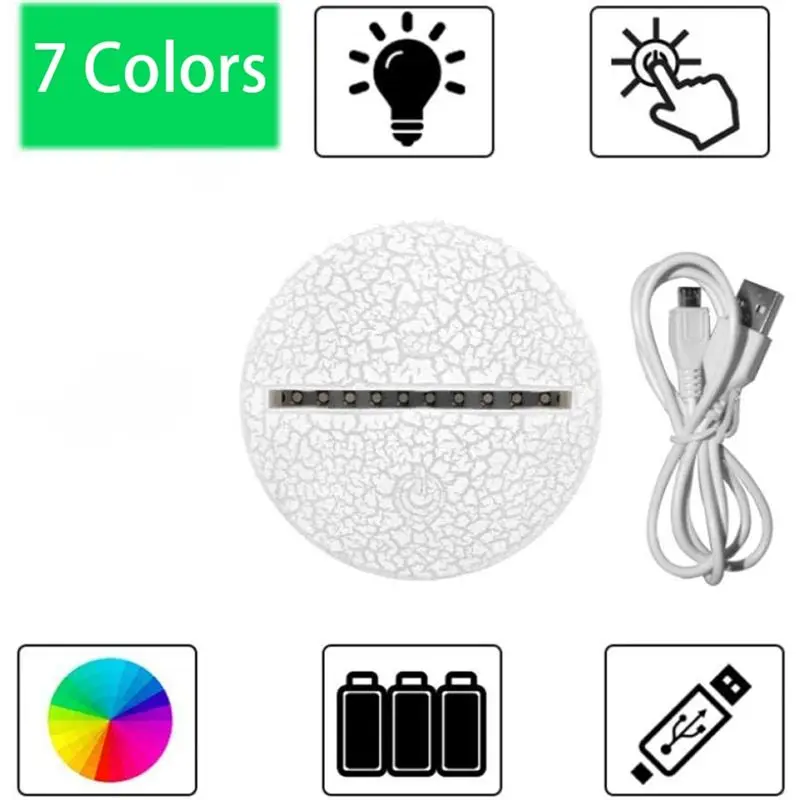 LLCS-10Pcs Acrylic 3D LED Lamp Base Table Night Light Base 7 Color Adjust ABS Battery Or USB Operated Lighting Parts