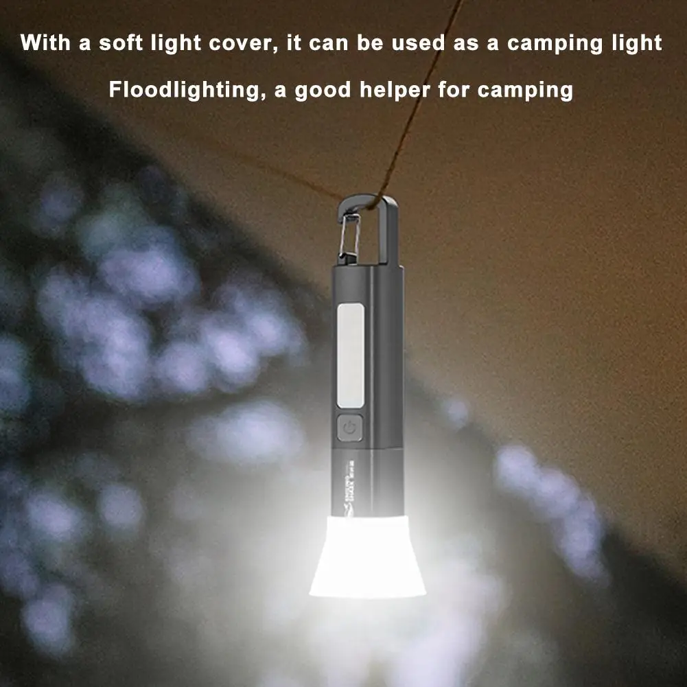 Mini Portable LED Flashlight USB Rechargeable With Hook Zoomable Torch Outdoor Camping Hiking Long-range Emergency Lantern