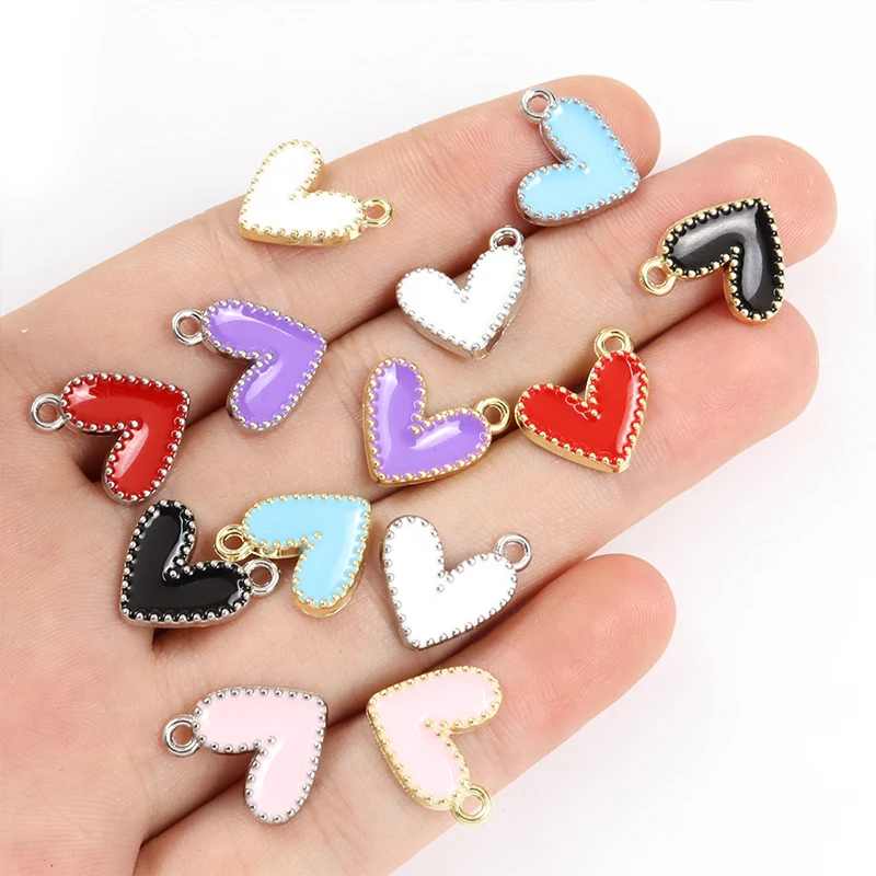 15pcs Small Colorful Alloy Heart Enamel Charm Mini Love Heart Jewelry DIY Accessories Couple Necklace Bracelet Alloy Pendants