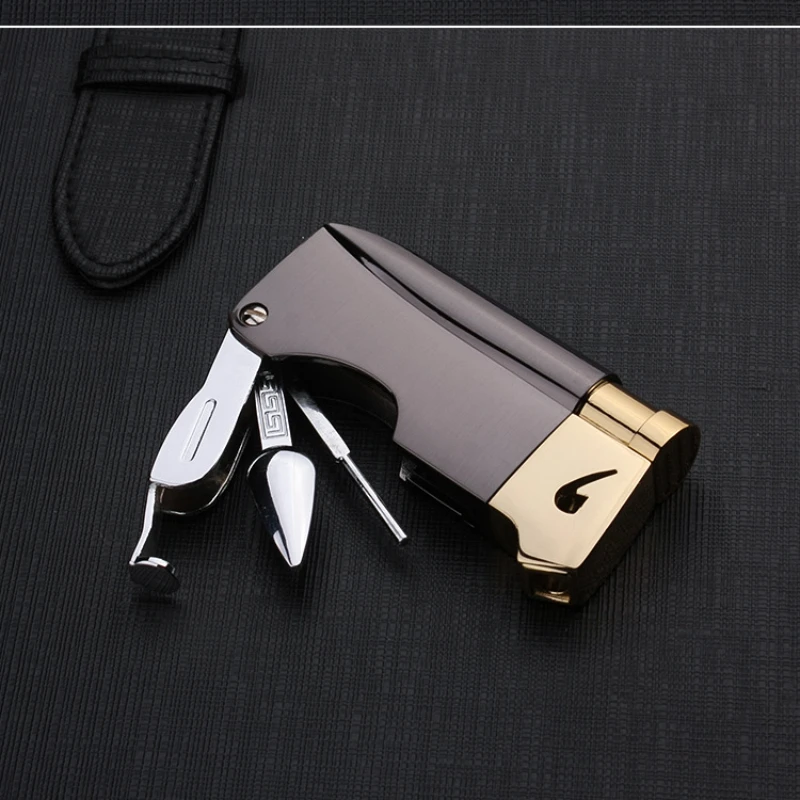 Multifunctional Lighter Oblique Fire Open Fire Three-in-one Pipe Press Rod Scraper Needle Lighter Cigarette Accessories Cigar