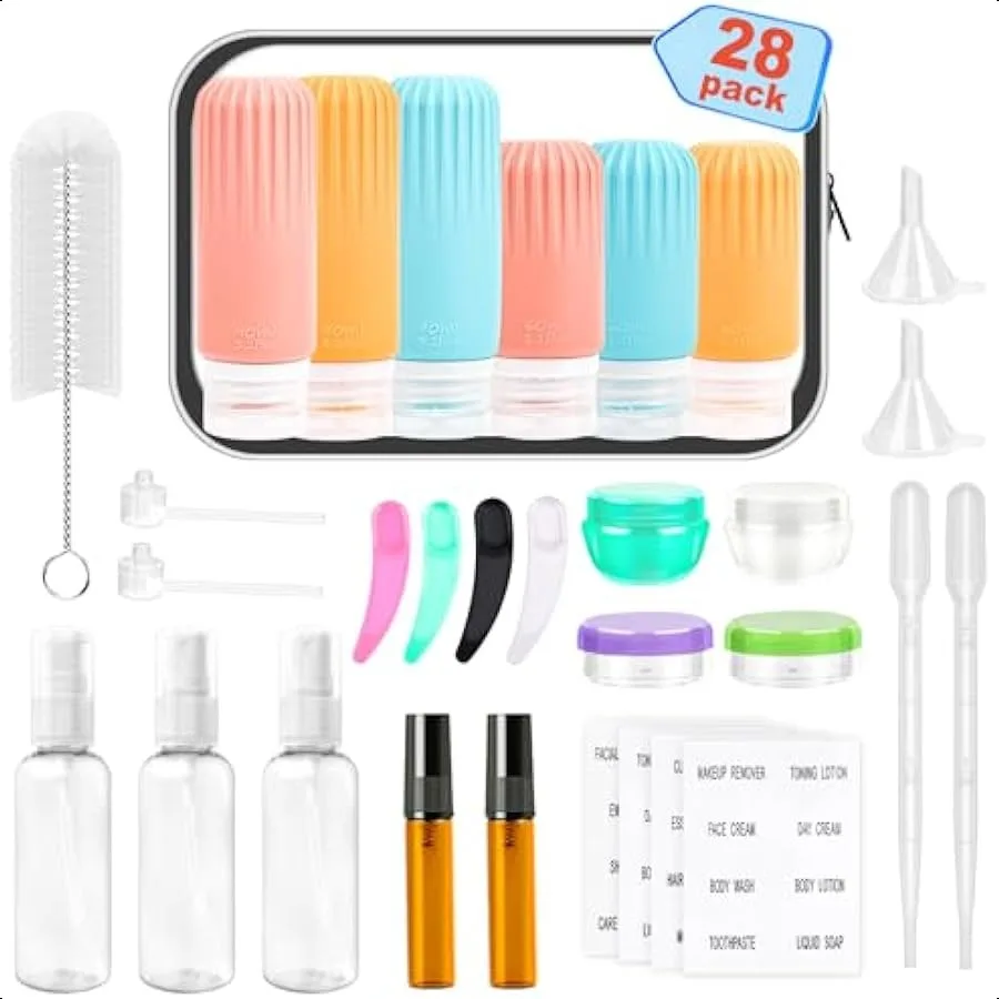 

28 Pack Travel Bottles Set for Toiletries Leak Proof TSA Approved Travel Size Containers Squeezable Silicone Travel Essentials