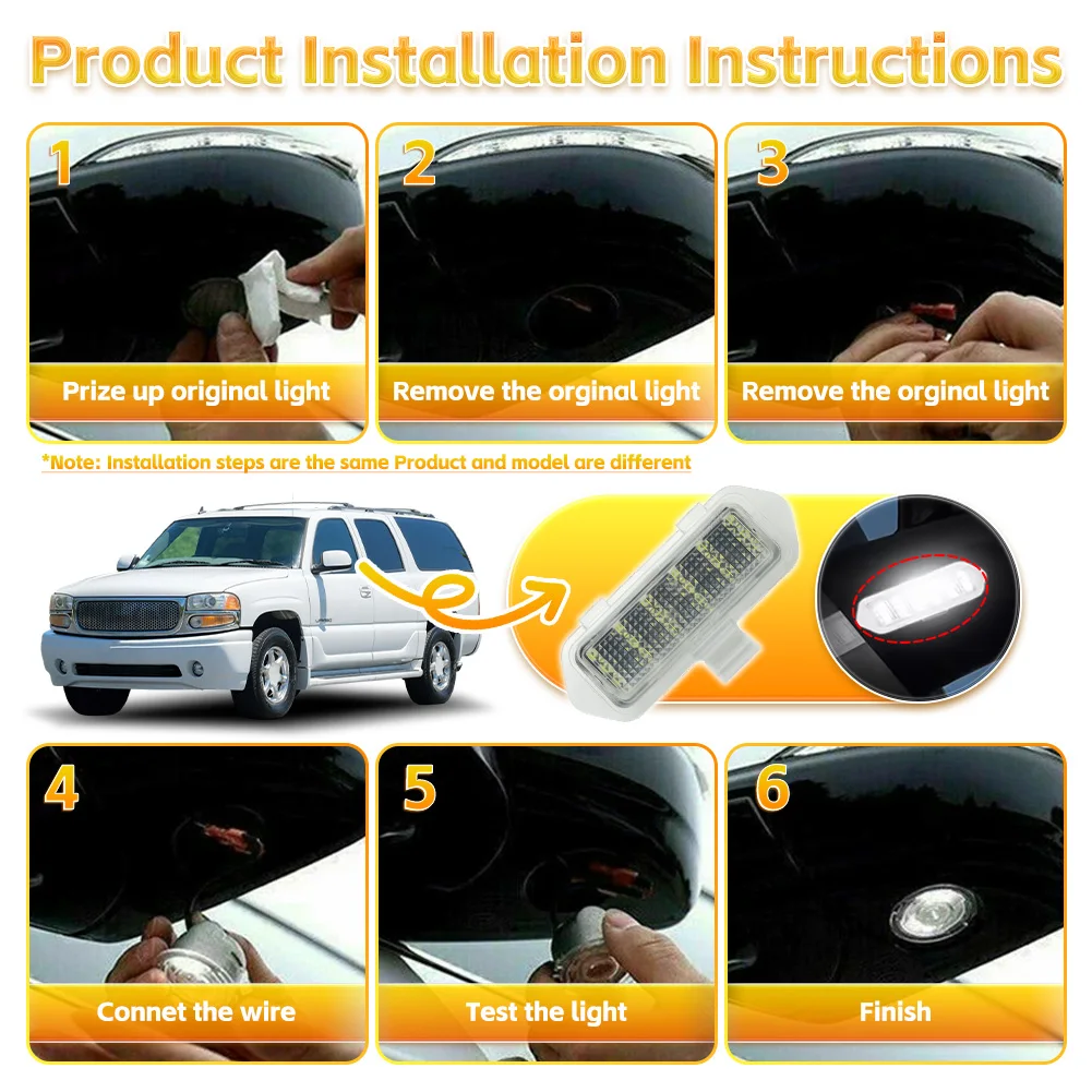 2pcs For Escalade Silverado Suburban Sierra Tahoe 2003-2006 White LED Under Side Rearview Mirror Puddle Lights Courtesy Lamp view 6