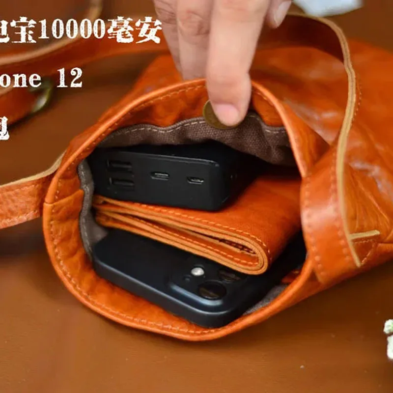 

AETOO Full leather vertical mobile phone bag plant tanned head layer cowhide new women's bag retro hand grab pattern leisure spo