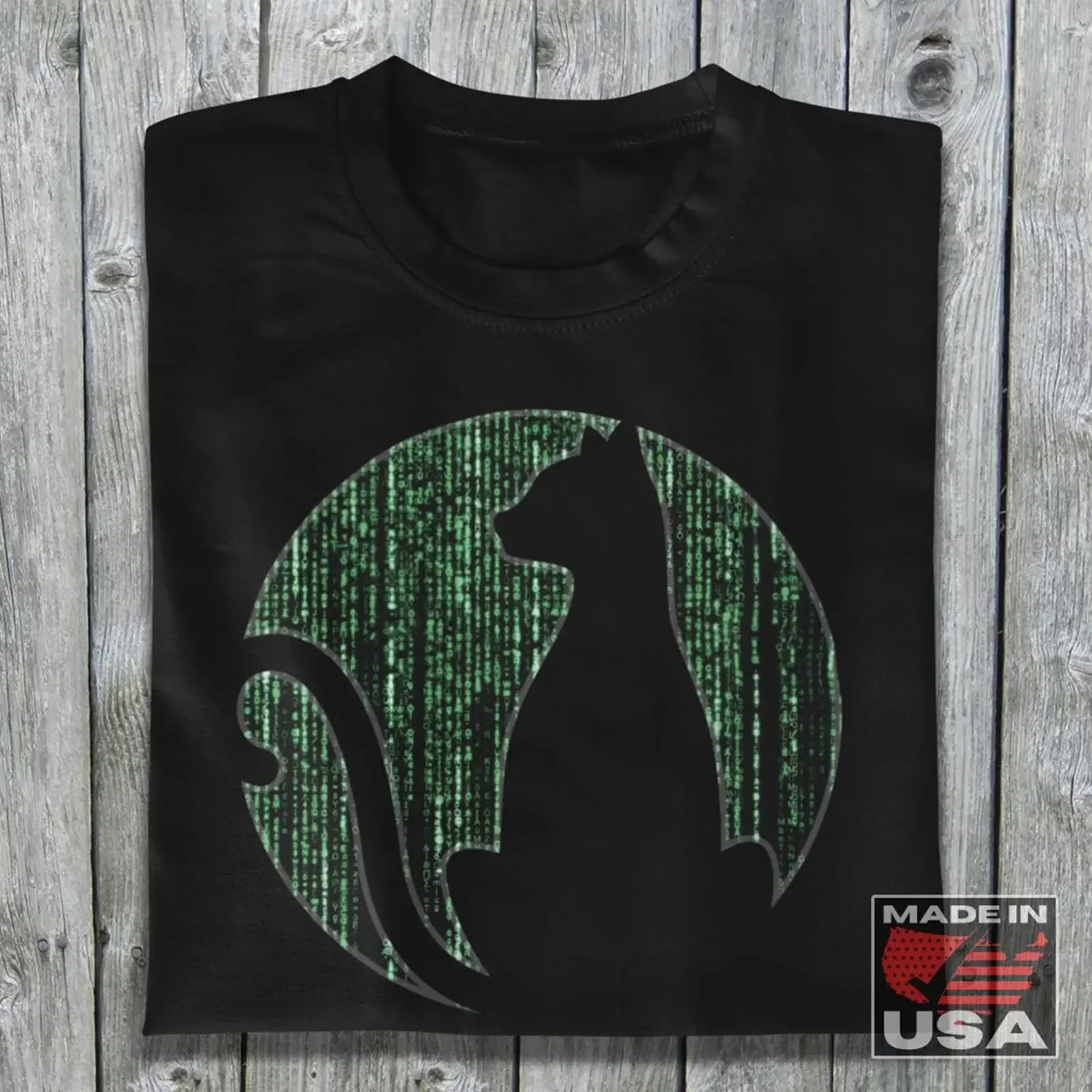 Glitch Cat Matrix Themed T Shirt  vintage Washed Casual Breathable Slightly graphic designer clothes homme Stretched