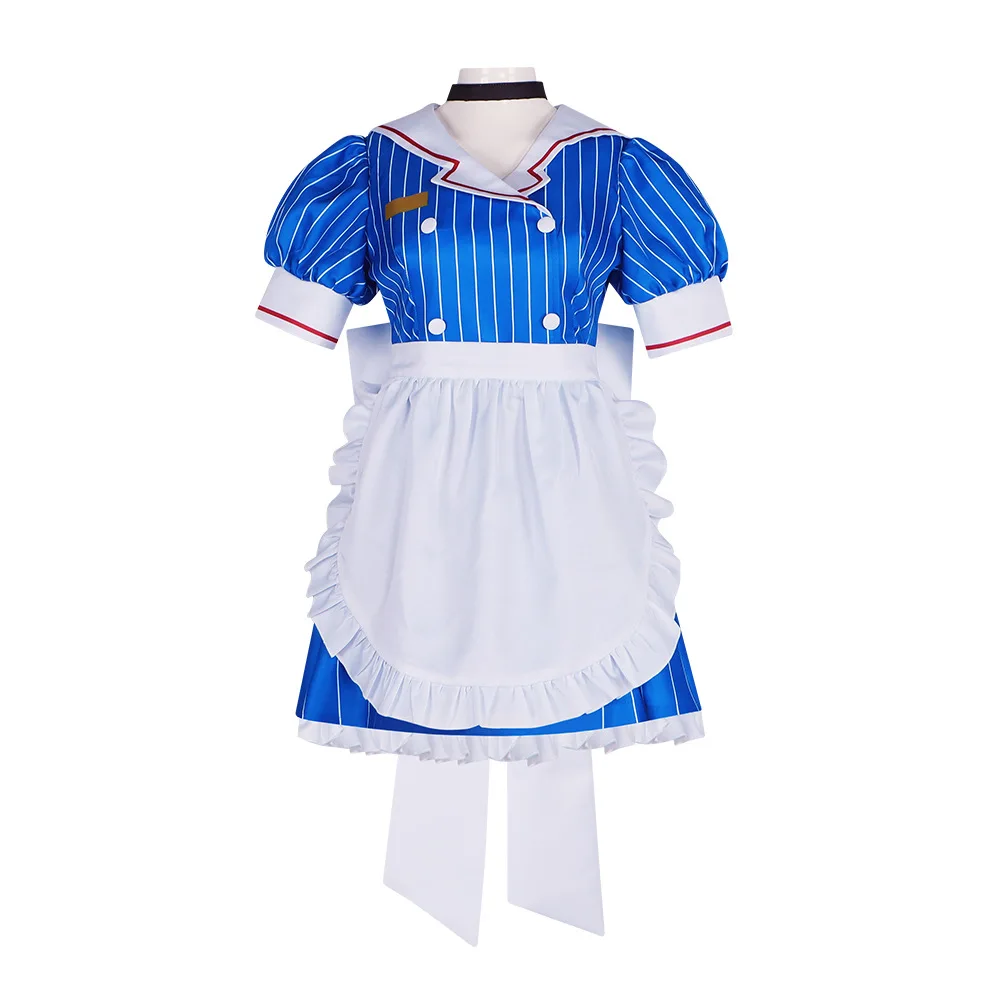 6 Stuks Hypnotiseur Cosplay Kostuum Mikuuuuu Hypnotiseur Cosplay Blauw Gestreepte Lolita Meid Jurk Halloween Feest Virtueel Uniform Pak