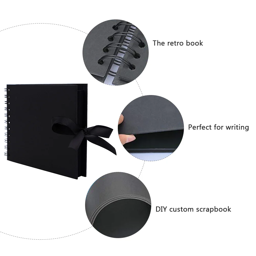Diy Scrapbook Black Bow Ribbon Photo Album Handmade Album Vintage Paper Family Gift Photograph Album Page Turning Album Home