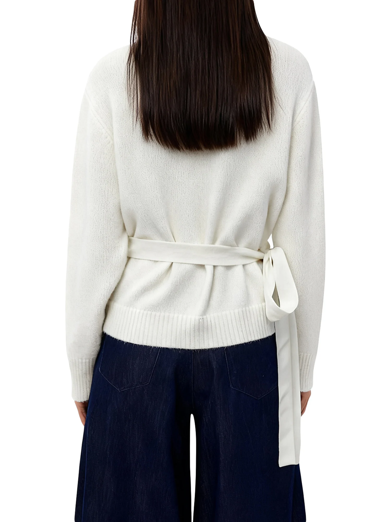 เสื้อจั๊มเปอร์ถักนิตติ้งสำหรับสุภาพสตรี พร้อมลายดอกไม้และดีไซน์ผูกเชือกอย่างมีสไตล์ เหมาะสำหรับวันที่อากาศเย็นในฤดูใบไม้ร่วงและฤดูหนาว