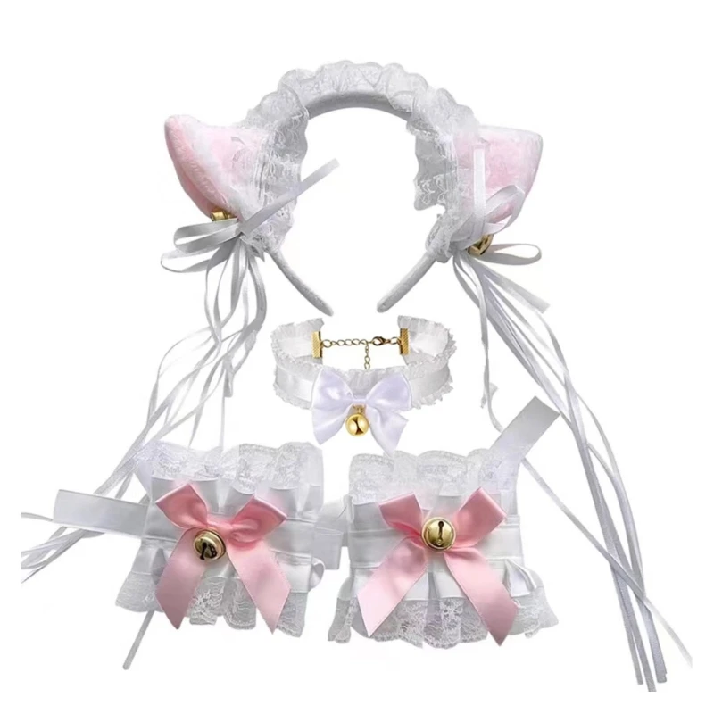 1Set Halloween Cosplay Kattenoor Hoofdband En Choker/Kanten Manchetten/Staart Cosplay Mooie Kostuum Feestaccessoires Voor Volwassenen