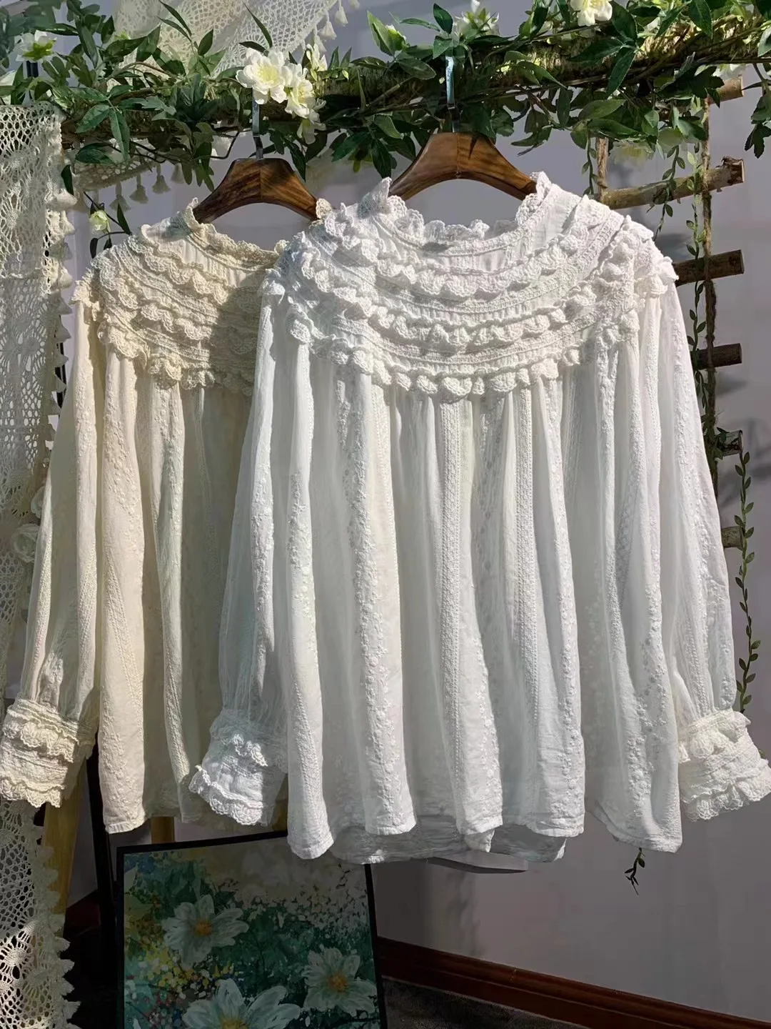 

Корейская женская блузка из хлопка с рюшами, длинными рукавами, свободного кроя, с воротником-стойкой и вышивкой, осенняя мода