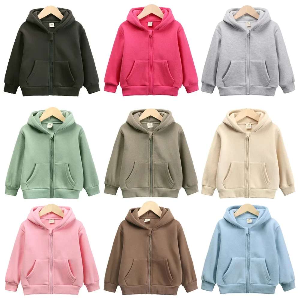 2026 kinder Mit Kapuze Fleece Sweatshirt Kleidung Solide Baumwolle Dicke Outdoor Top Jungen Mädchen Sport Mantel Kinder Koreanische Casual Jacke – Detail 3