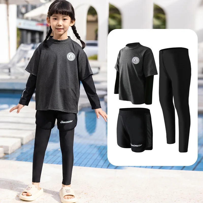 

Girls/Boys 3-Piece Rash Guards Long Sleeve Swimwear Swim Shirt+Leggings+Shorts Full Body Sun UV Protect Rashgaurds Bathing Suits