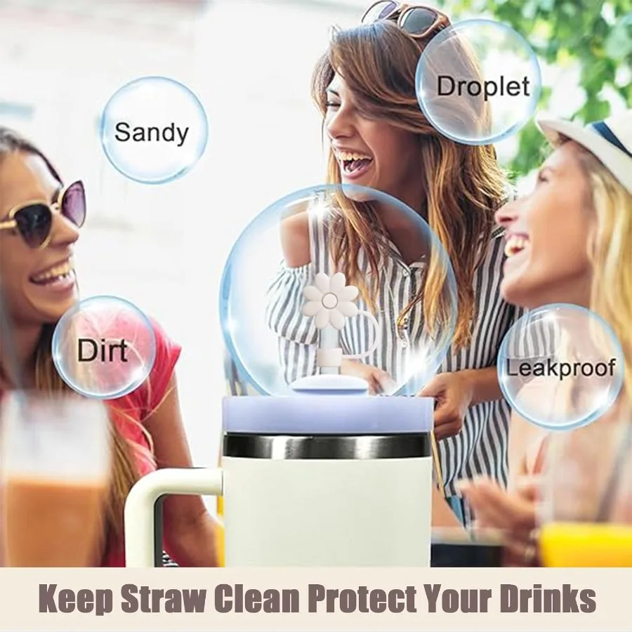 Flower Straw Cove Toppe for Stanley Cups 30and40 Oz Tumbler with Handle Accessories 4PCS Silicone Straw Caps Reusable Straws Ti