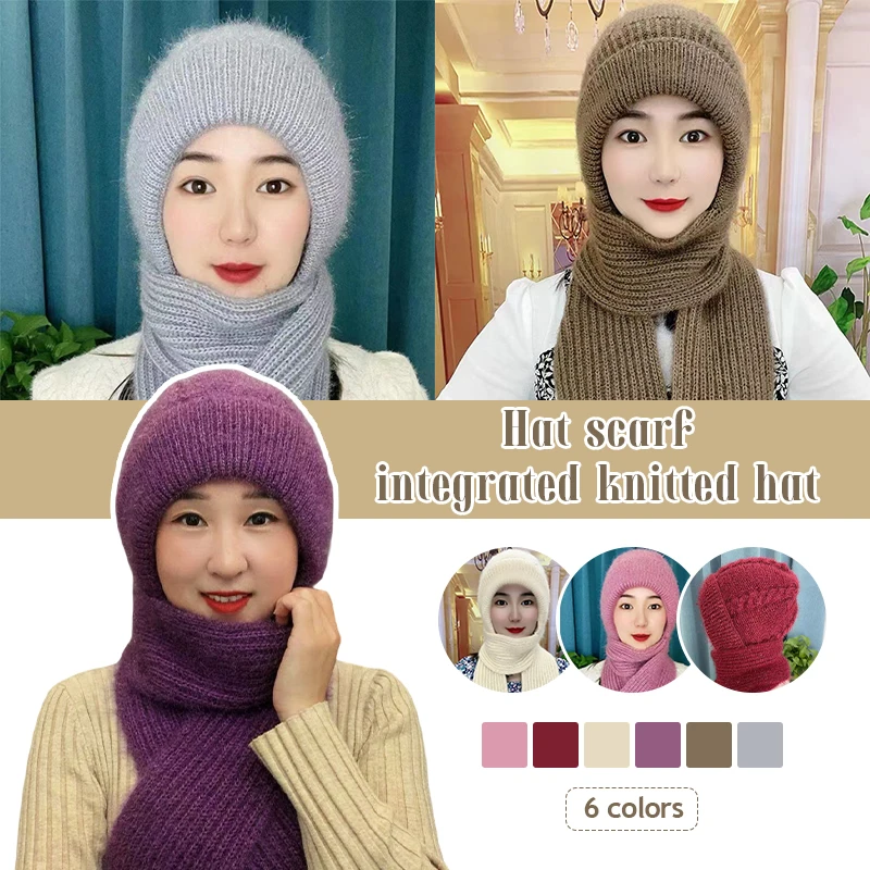 Integrated Ear Protection Windproof Cap Scarf Knitting Thick Warm Ear Guard Hat Winter Siamese Windproof Hat Scarf Set