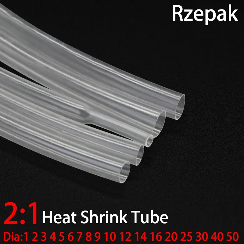 1 Meter Clear Dia 1 2 3 4 5 6 7 8 9 10 12 14 16 20 25 30 40 50 mm Heat Shrink Tube 2:1 Polyolefin Thermal Cable Sleeve Insulated