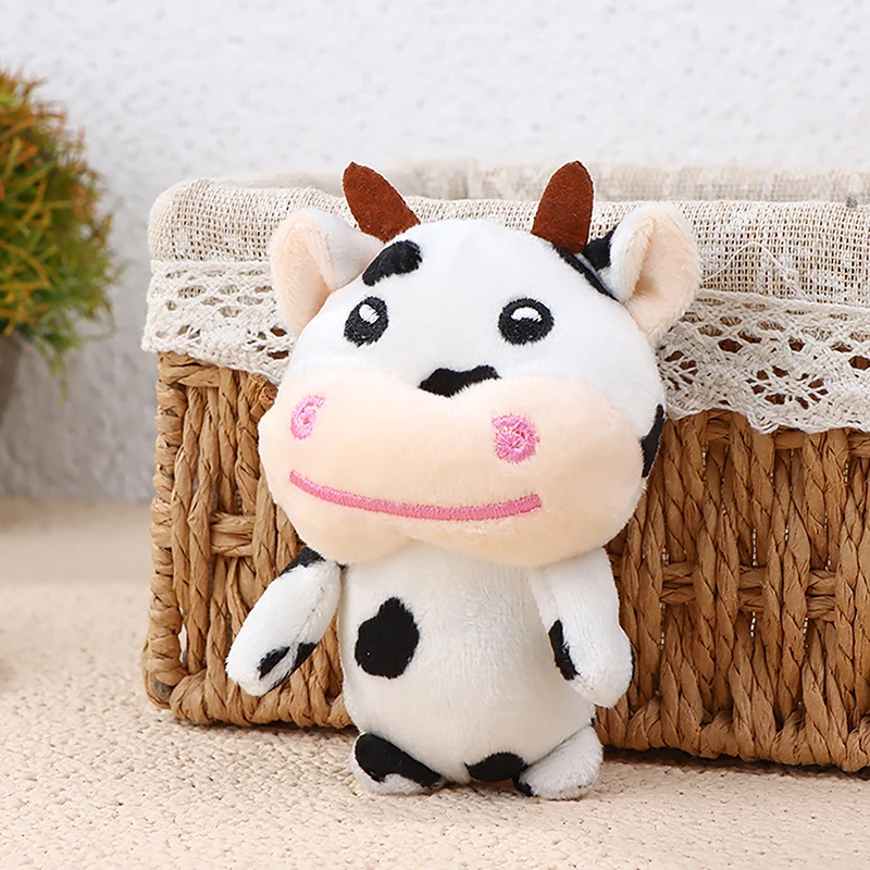 11cm Plush Cow Toy Keychain Soft Plush Filling Good Elasticity Doll Cartoon Animal Key Ring Pendant Bag Decoration Birthday Gift