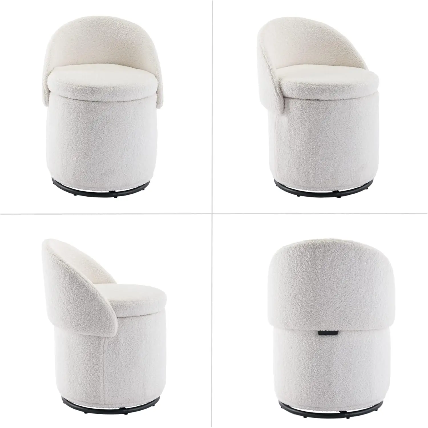 Stool Set of 1, Swivel Vanity Ottoman Stool with Storage Function, Upholstered Lambwool Fabric Makeup Stool for Bedroom Dressing