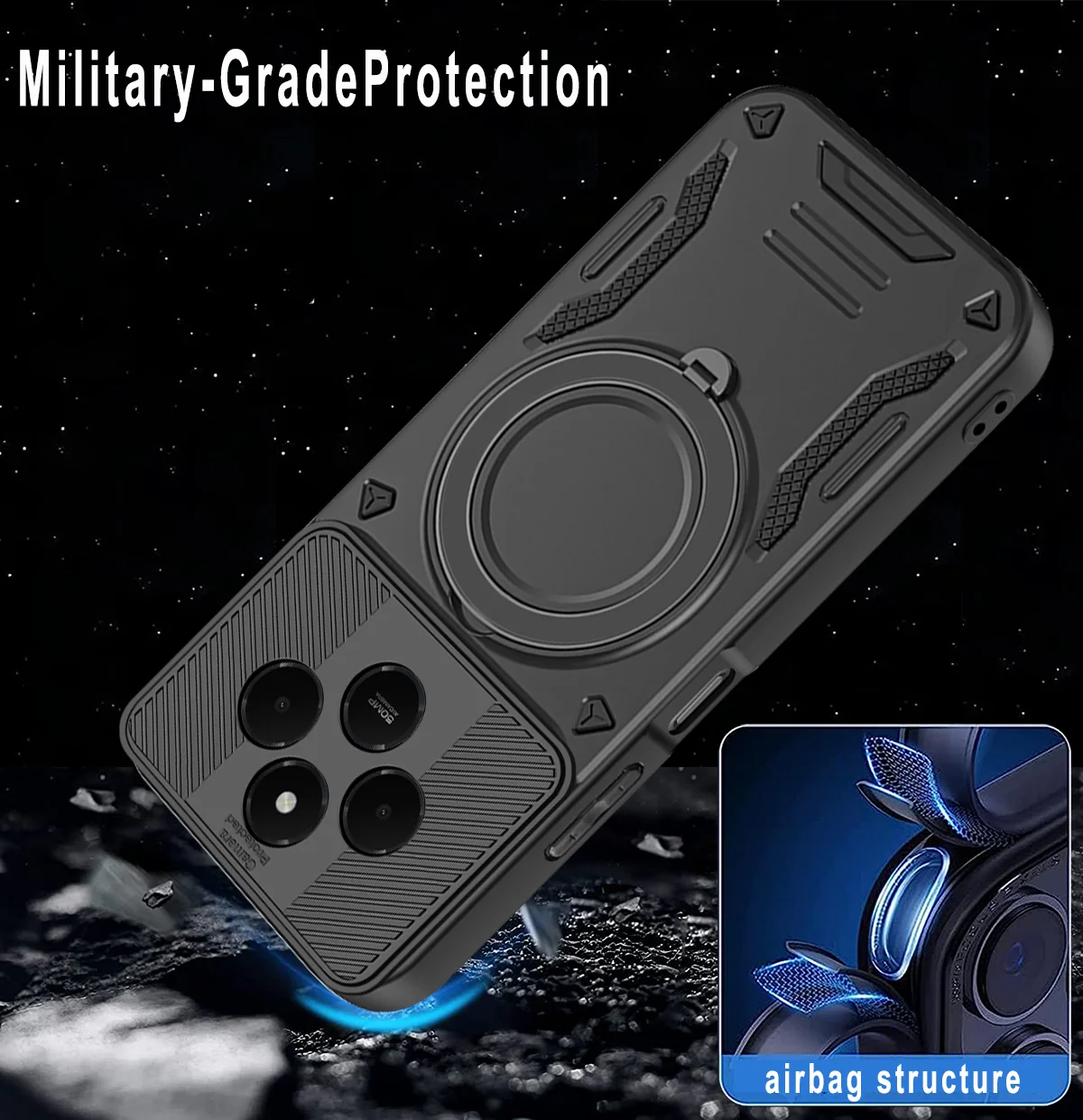 مع حامل معدني دوار لحافظة Magsafe المغناطيسية لهاتف XIAOMI Redmi 14C Hybrid Defender غطاء خلفي صلب #5