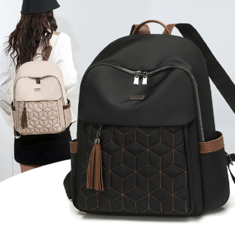 New Korean Fashion Tassels Waterproof Nylon Travel Backpacks Women's High Capacity Double Zipper Shoulder Bags Laptop Schoolbag