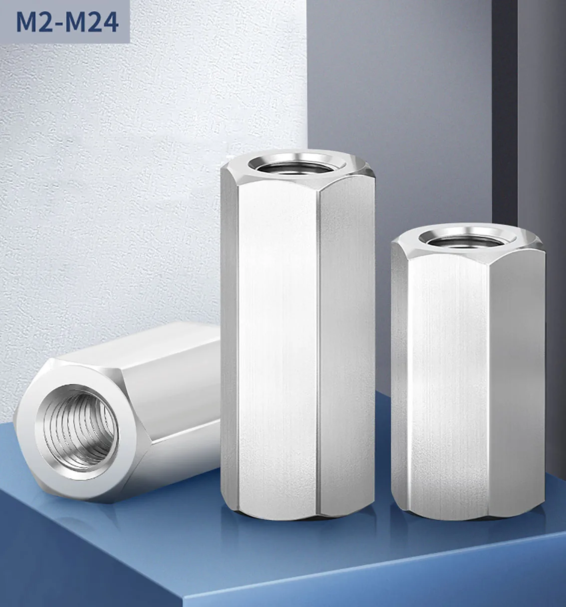 M2 M2.5 Hex Coupling Nuts 304 Stainless Steel Hex Long Nut Connection Threaded Bar Stud Hardware Accessories