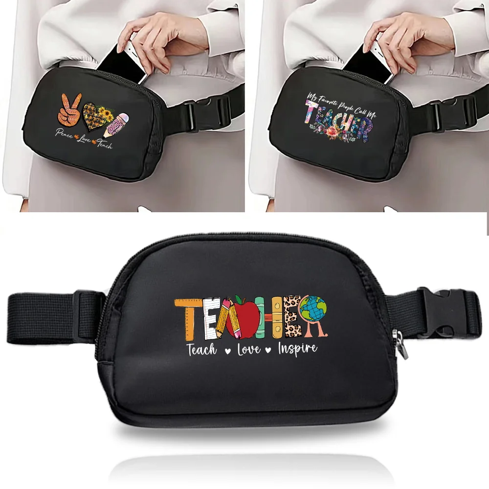 

Waist Bag Zipper Fanny Pack Chest Bag Outdoor Sports Waterproof Phone Organizer Printing Teacher Series Women's Crossbody Bags