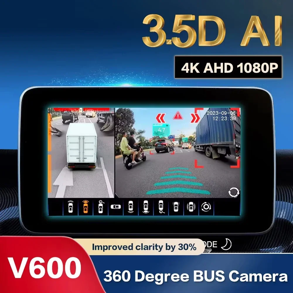 1080P AI 360 Panorama Reverse Camera with AVM Bird View Surround System 10.1 Inch AHD Monitor BSD Driving Safety Kit for Truck