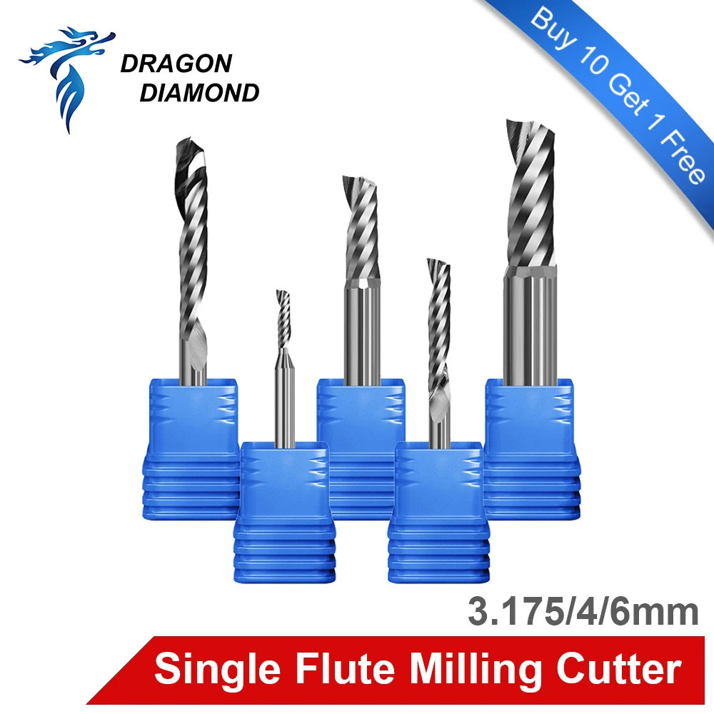 

10 PCS DRAGON DIAMOND Carbide Single Flute End Mill CNC Router Bits Tungsten Steel Milling Up Cutter Spiral Woodworking Tools