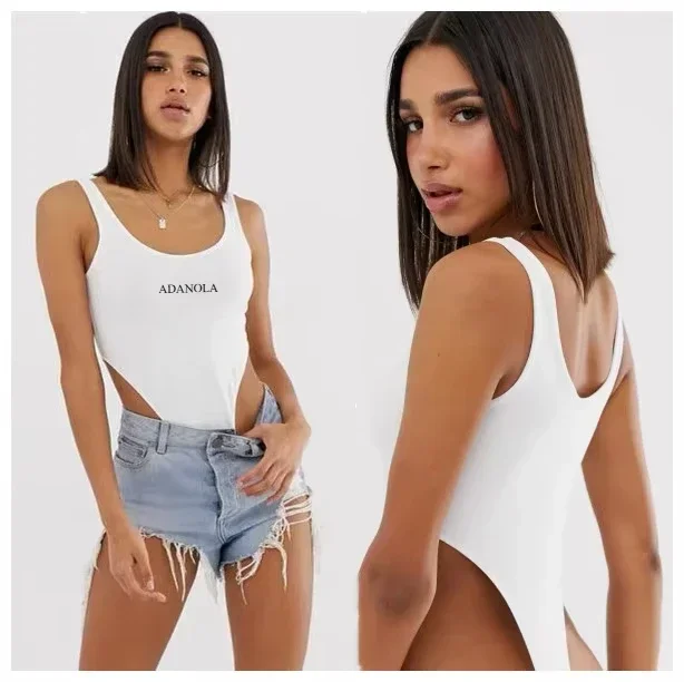 

2025 Street Shot High Fork Leaky Waist Bottom Female Ins Super Fire Sexy T-shaped Low Cut U Neck T Crotch Jumpsuit Vest