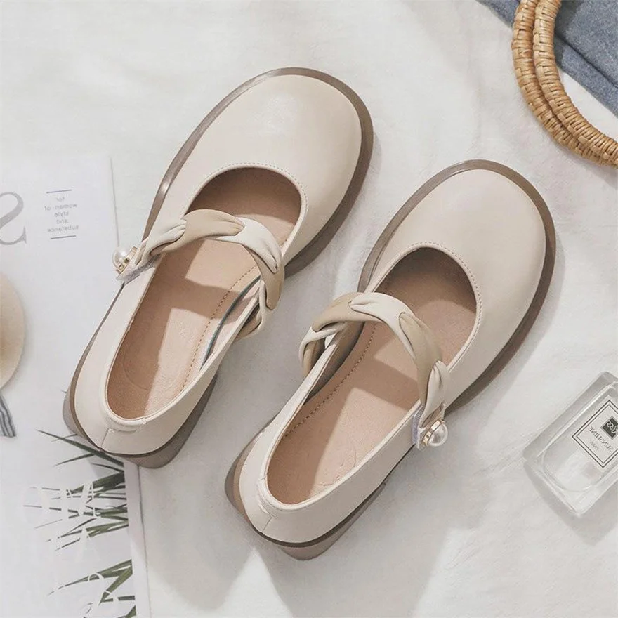 Beige Soft Leather Shoes Women Heels Mary Janes Platform Lolita Shoes Japanese Style Vintage Girls High Heel Pumps Woman Shallow