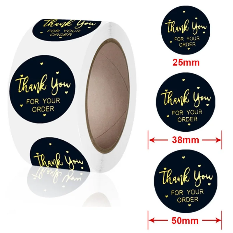 100/500pcs Gold Foil Thank You for Your Order Stickers for shop Business Package Decoration Sealing Stickers Pink/Black/White