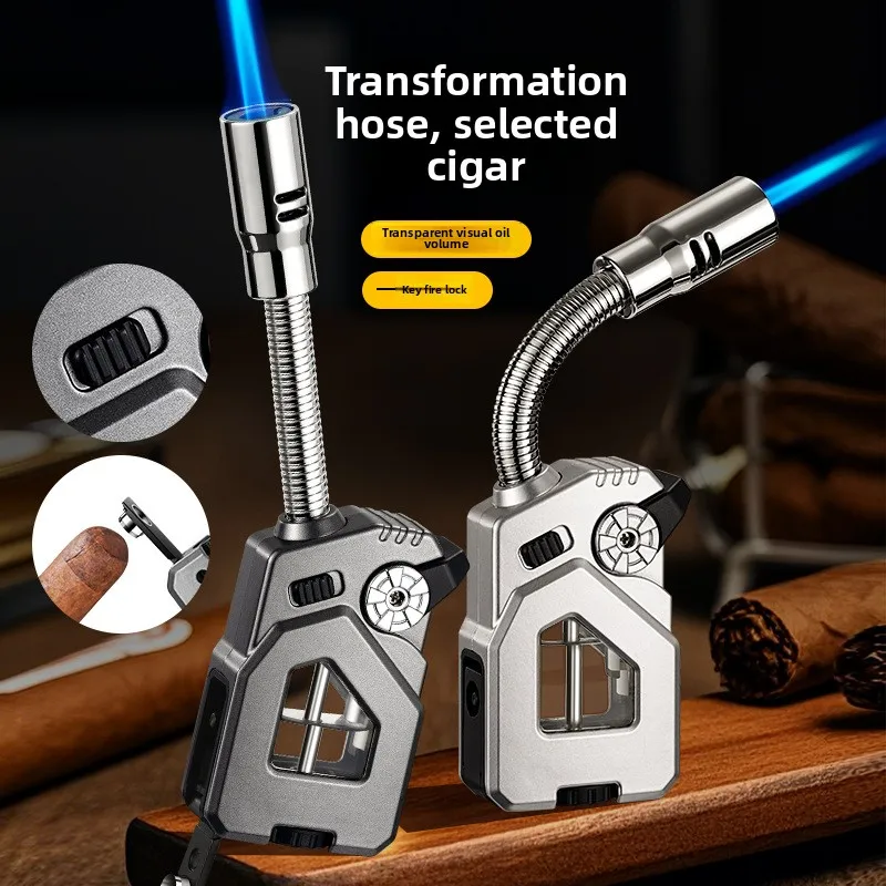 

2025 New Metal Direct Flash Hose Cigar Lighter Outdoor Anti-Turbine Torch Butane Kitchen BBQ Lighter Lighter Ignition Tool