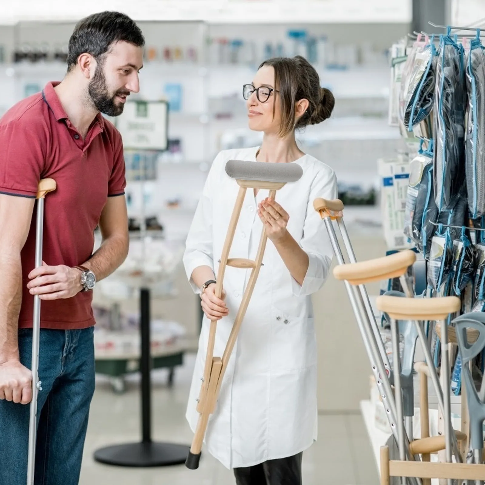 

Набор из 6 сменных подушечек для костылей, высокоплотные нескользящие накладки из TPR для поддержки подмышек при восстановлении после травм колена, лодыжки и стопы