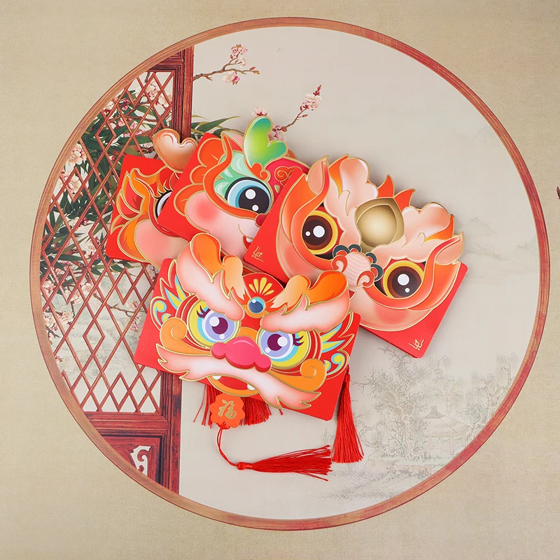 1Pc 2024 Chinees Jaar Van De Draak Opvouwbare Rode Envelop 6-Sleuf Rode Envelop Gelukgeld Tas Rode Zakpapier Enveloppen