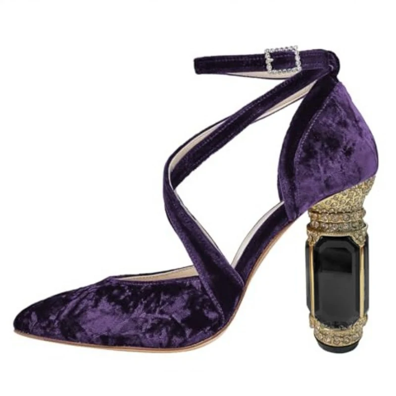 DIZHUANG shoes Fashionable women's high heels. About 10.5cm heel height. Summer women's shoes. Purple gold diamond velvet shoes.