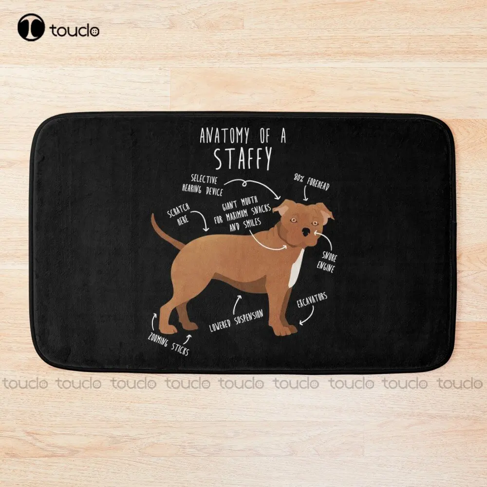 Staffordshire Terrier Staffy Anatomy Bath Mat Machine Washable Bath Rugs Custom Bath Mat