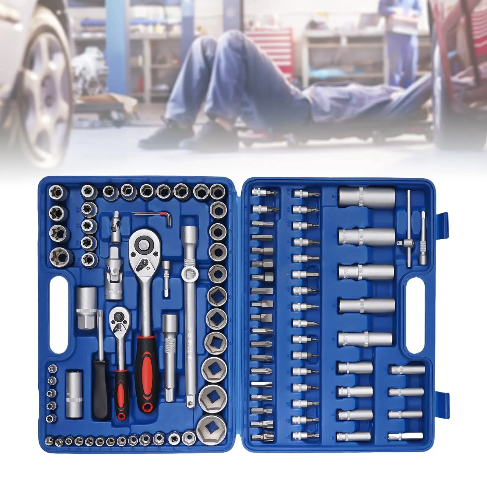 94/108pcs Drive Socket Set Box Ratchet Wrench Set with Sockets Metric Hex Bit Socket Set Mechanic Tool Kits for Auto Repair Hous