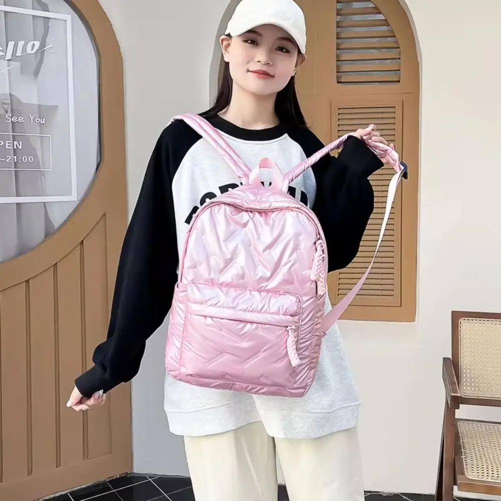 Solid Color Space Cotton Backpack Nylon Cloud Bubble Shoulder Bag Adjustable Shoulder Strap Knapsack Student Schoolbag Teenagers
