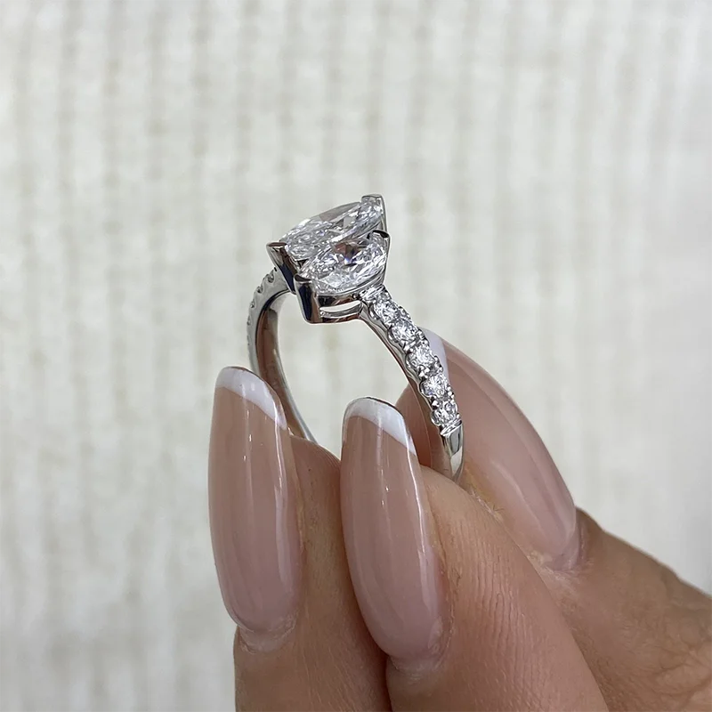 Platinum 950 1.7ctw DEF VS-VVS Oval Lab Grown Diamond Double Diamonds Pave Engagement Ring No IGI