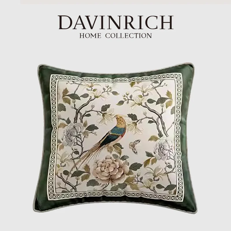 DAVINRICH GG Oriental Cushion Covers Beautiful Dream Floral Bloom Birds Print American Style Couch Sofa Pillow Case Luxury Retro