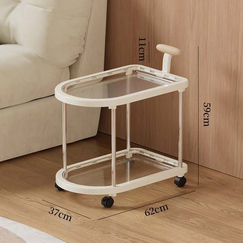 @！Storage Rack Snack Trolley Bedside Storage Cabinet Movable Floor-standing Two-layer  with Wooden Handle Living Room