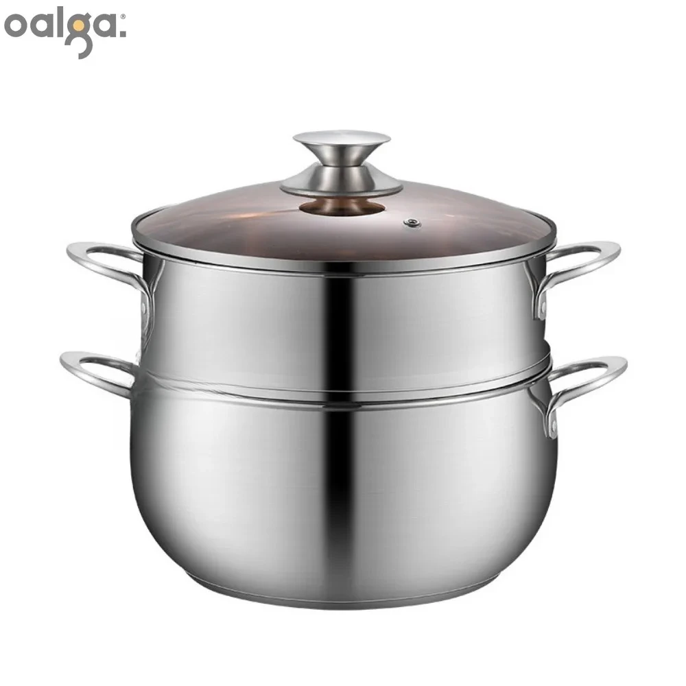 

Stainless Steel Steamer Thickened Drum-shaped Large-capacity Cookware Kitchen 2 Layer Steamed Soup Cookware Steamer Pot Boilers