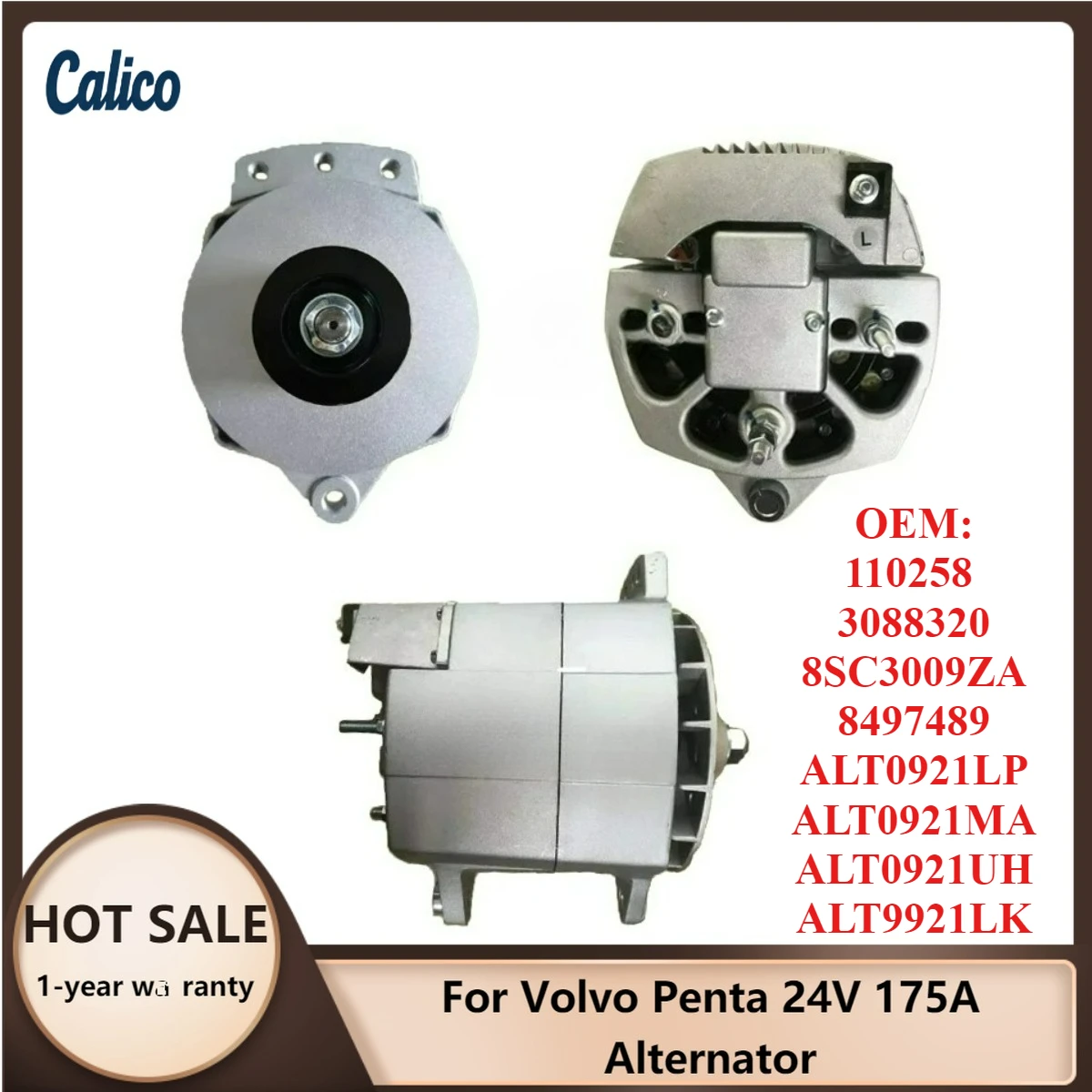 

NEW Volvo Penta 24V 175A Alternator 110258 3088320 8SC3009ZA 8497489 ALT0921LP ALT0921MA ALT0921UH ALT9921LK