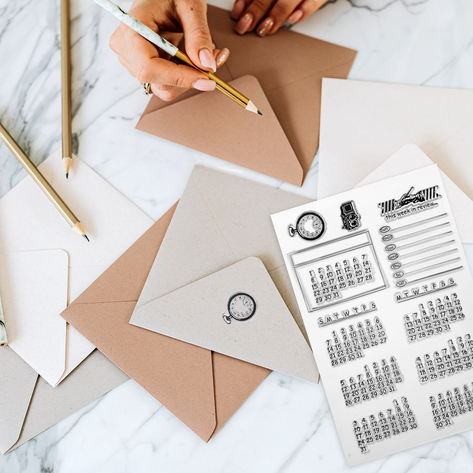 2pcs Clear Silicone Calendar Planner For Scrapbooking Crafts Transparent Stamps Lovely Cartoon Pattern Educational Alphabet