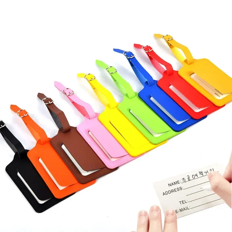 Women Men Luggage Tags PU Leather Travel Accessories Suitcase ID Address Name Holder Baggage Boarding Tags Portable Label