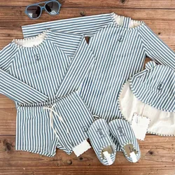 Kids Swimsuits Boys Swimwears Baby Swimwear Blue Stripe High Elastic Speed Dry Jumpsuit Vacation Sunscreen Boy Swimsuits