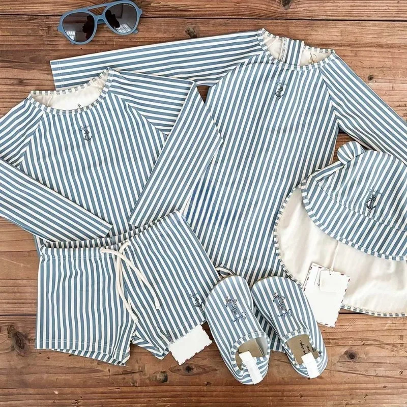 Kids  Swimsuits  Boys Swimwears  Baby  Swimwear  Blue Stripe High Elastic Speed Dry Jumpsuit  Vacation Sunscreen Boy Swimsuits