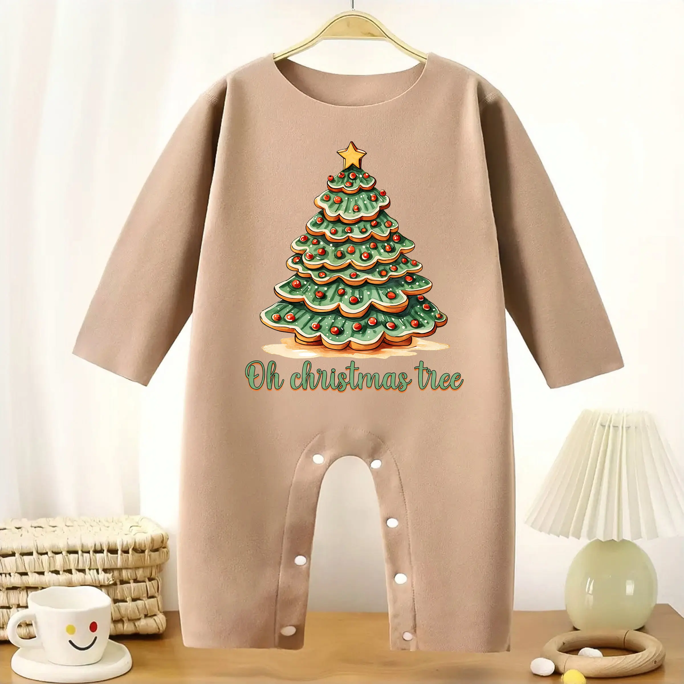 

Рождественская елка, первый рождественский комбинезон MINISO для малышей, утолщенный комбинезон с длинными рукавами для младенцев, сохраняет тепло, для высоты, 60-90 см, детская ткань