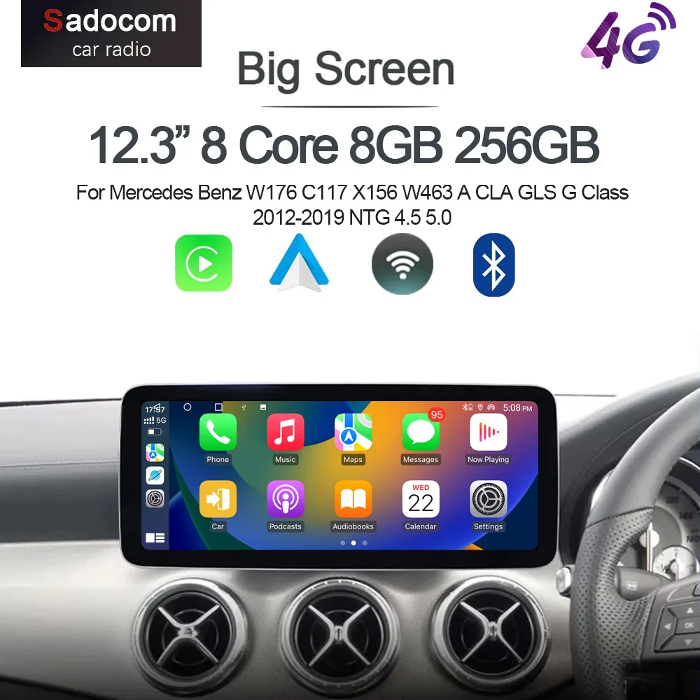 

12.3" Carplay Android 13.0 8G+256G GPS Car radio For Mercedes Benz W176 C117 X156 W463 A CLA GLS G Class 2012-2019 NTG 4.5 5.0