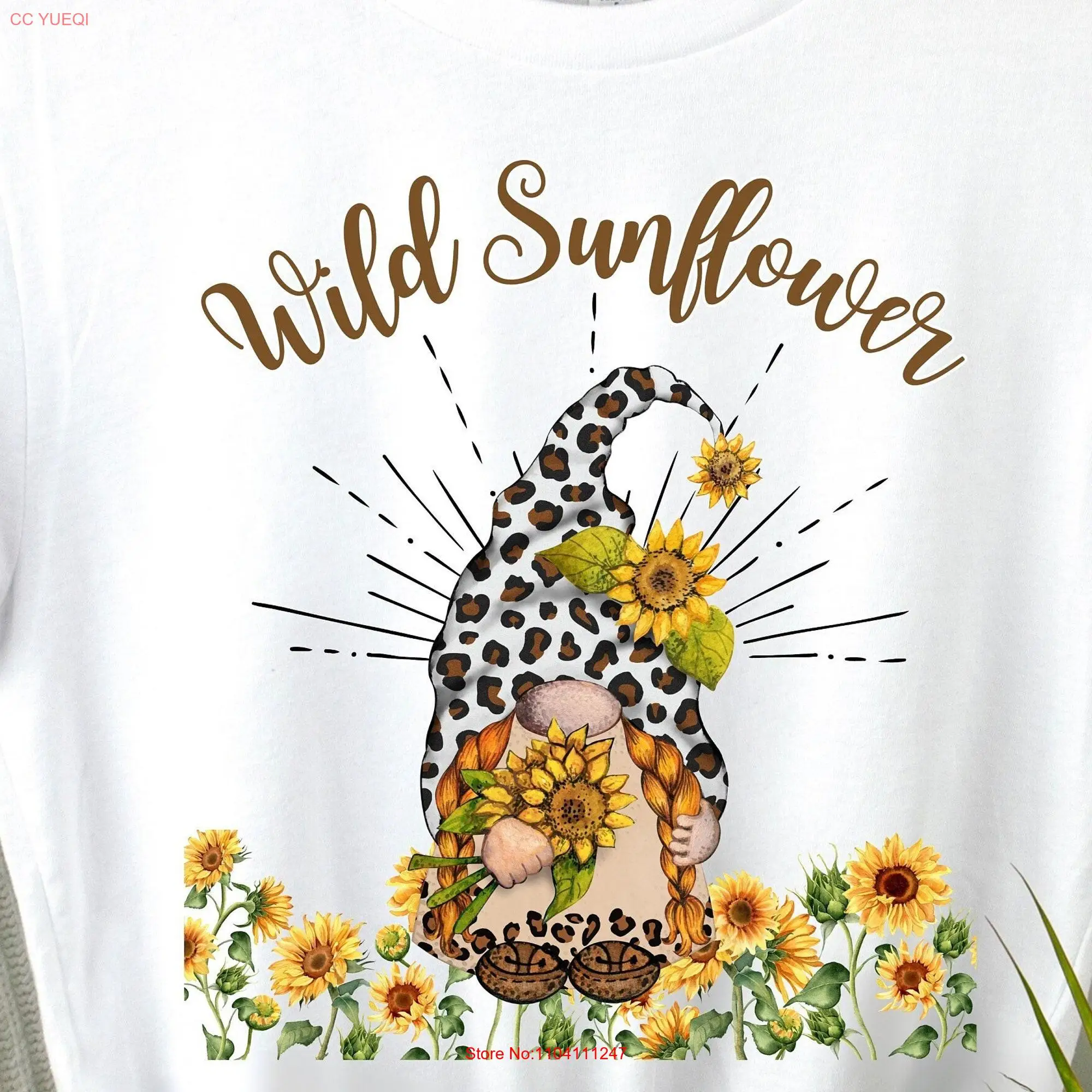 Womens Sunflower Gnome T Shirt summer for Women graphic her long or short sleeves